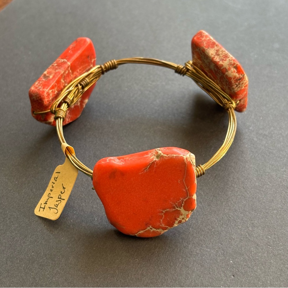 Red Imperial Jasper Gold Wire Wrapped Bracelet | 7.5 IN - Picture 4 of 6